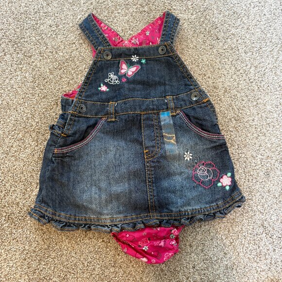 The Children’s Place Denim Dress Floral Butterfly Details 6-9M Girls Baby NEW - Picture 1 of 8